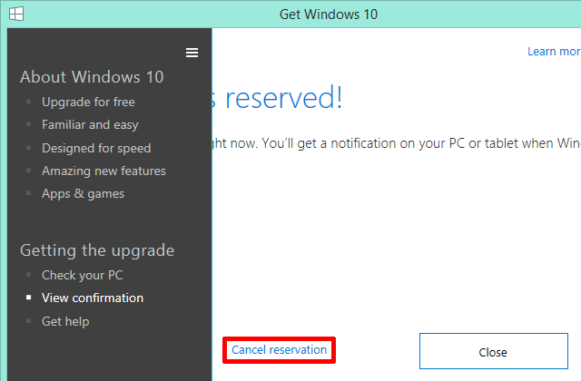 Отмена обновления до Windows 10