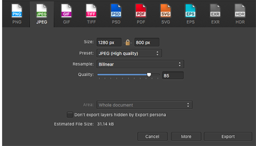 Экспорт типов файлов Affinity Designer