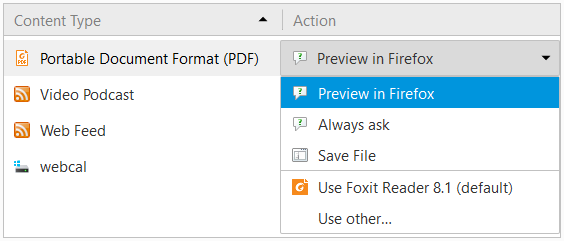 Настройки чтения PDF-файлов Firefox
