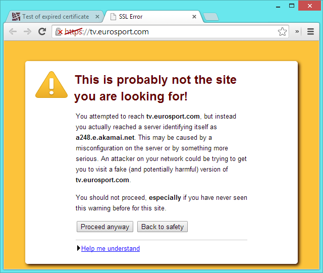 истек срок действия сертификата SSL в веб-браузере