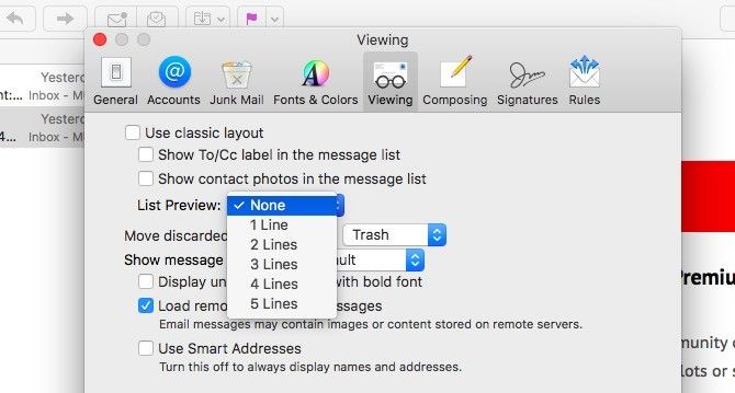 Mac Mail - Скрыть список предварительного просмотра