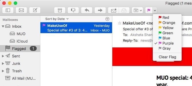 Mac Mail - помеченная электронная почта