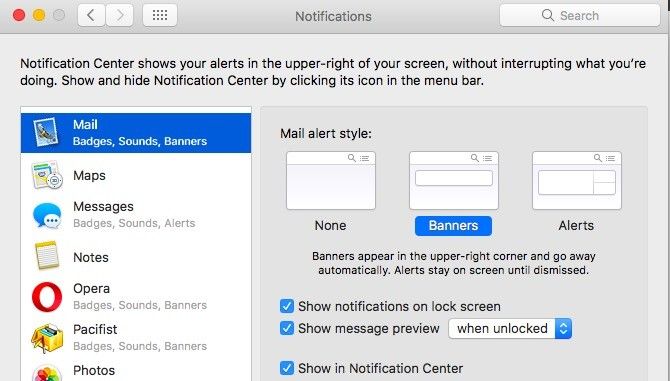 Mac Mail - Баннерные уведомления