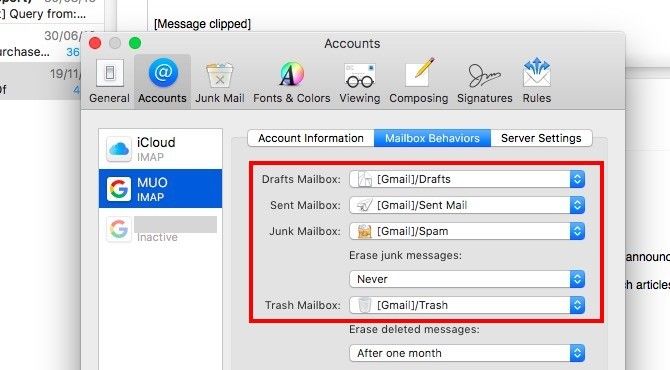 Mac Mail - сопоставление почтовых ящиков