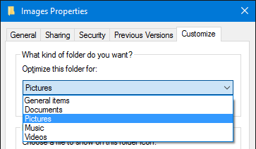 Тип папки проводника Windows 10