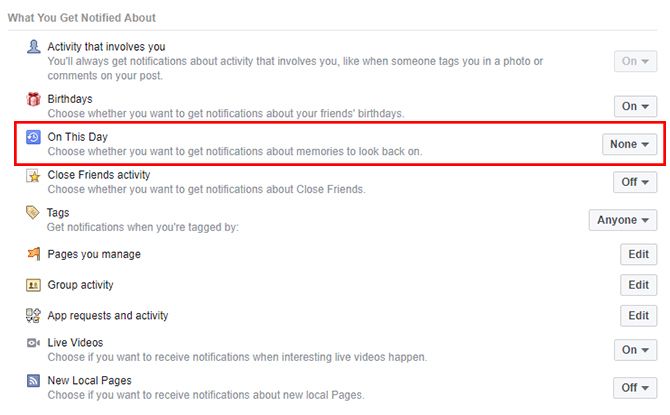 Как запретить отображение воспоминаний Facebook в ваших уведомлениях OnThisDay1