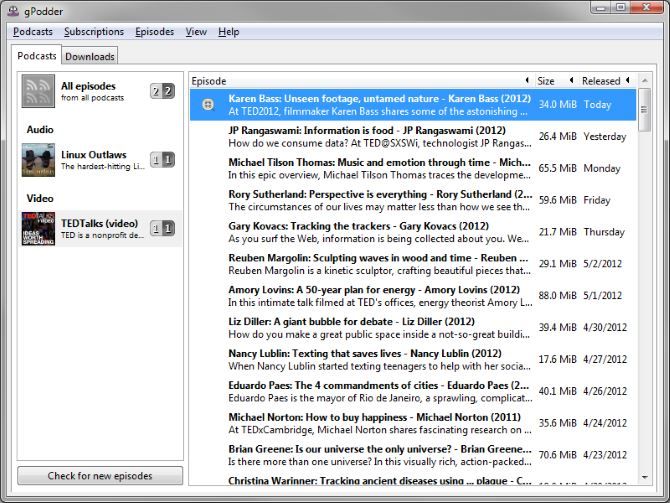100 портативных приложений для USB-накопителя для Windows и MacOS gPodder Podcast Manager