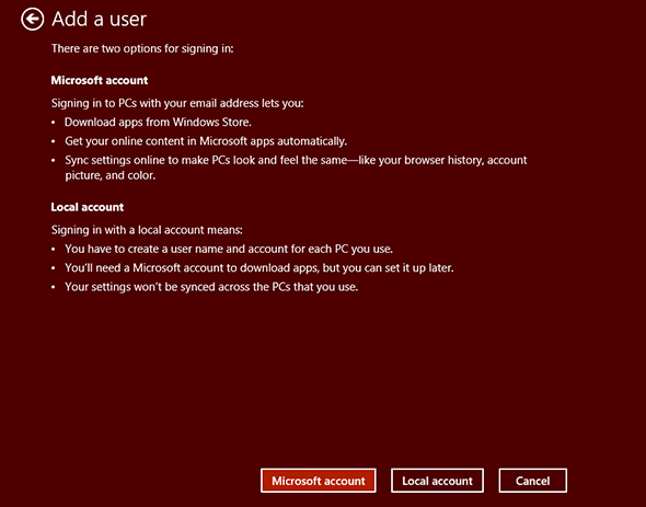 учетная запись пользователя Microsoft Windows 8
