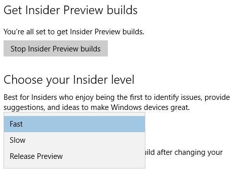 Windows Insider Slow Fast Ring