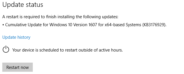 Состояние обновления Windows 10