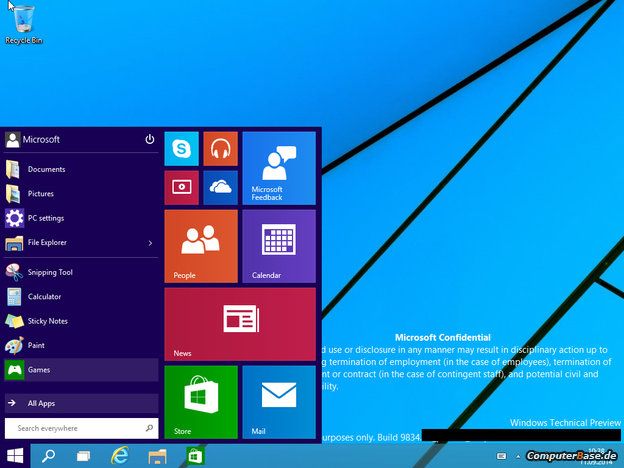 Рабочий стол Windows 9 / утечка из меню «Пуск» 2014