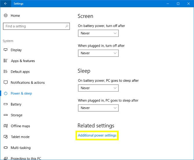 Windows 10 Дополнительные параметры питания