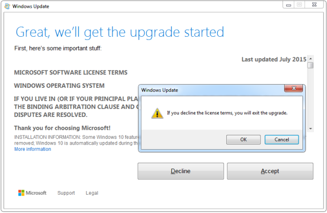 Обновление Windows 10 Отклонить Принять 2
