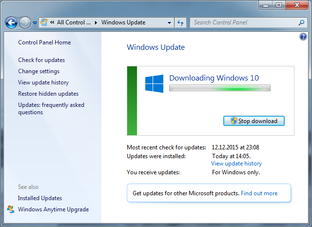 Обновление до Windows 10 в Windows 7 Загрузить