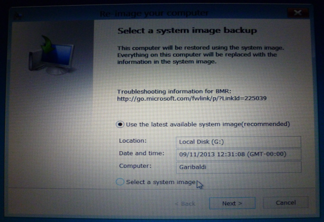 Восстановление образа системы Windows 8