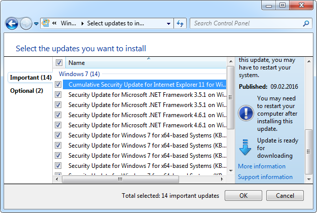 Windows 7 Доступные обновления