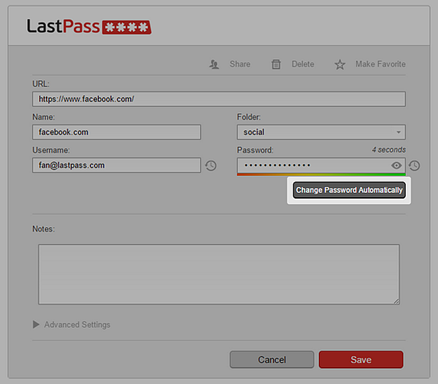 LastPass с изменением пароля автоматически