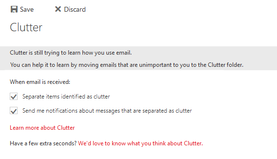 Функция Outlook Clutter