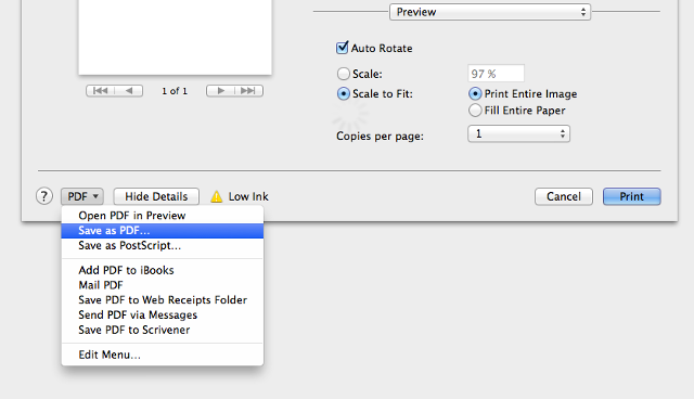 OS X печать в PDF