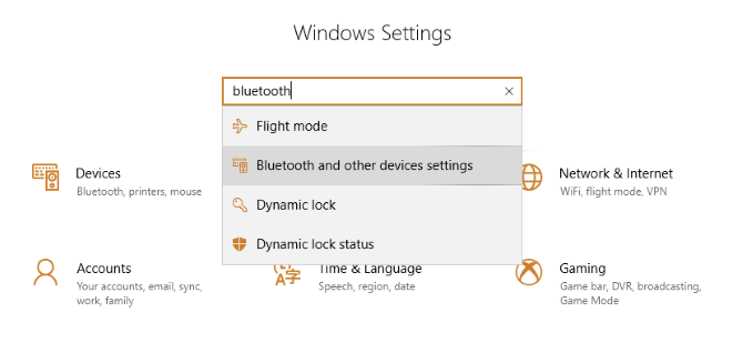 Поиск настроек Bluetooth в Windows