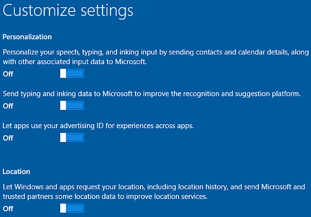 Windows 10 настроить персонализацию установки и настройки местоположения
