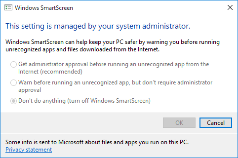 Настройки Windows 10 SmartScreen