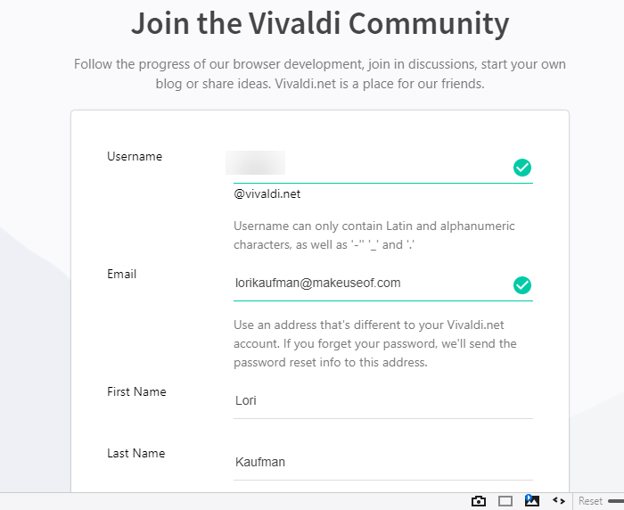 Зарегистрировать учетную запись Vivaldi.net