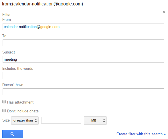 Фильтр Gmail из Календаря Google
