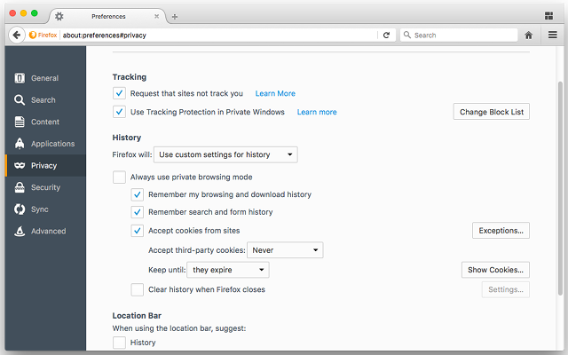 браузер Firefox-конфиденциальность