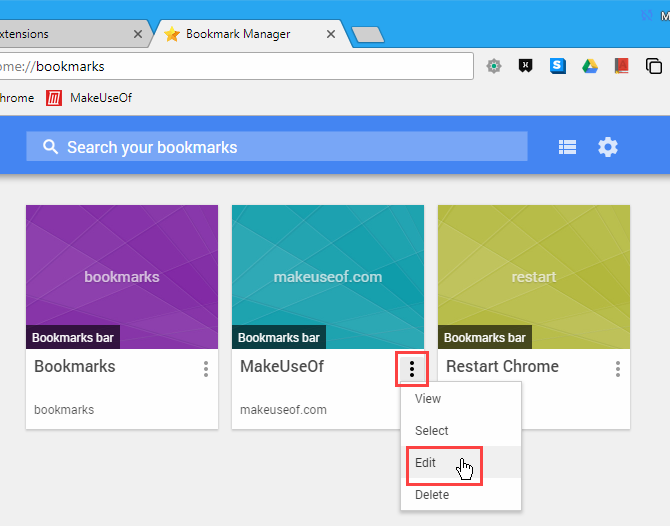 Изменить закладку в расширении Bookmark Manager в Chrome