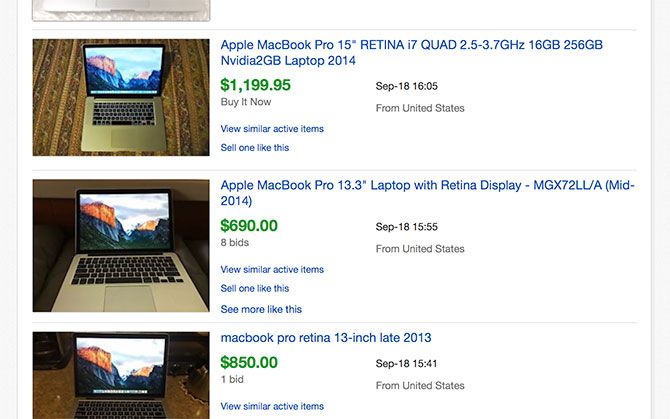 Аукционы eBay MacBook