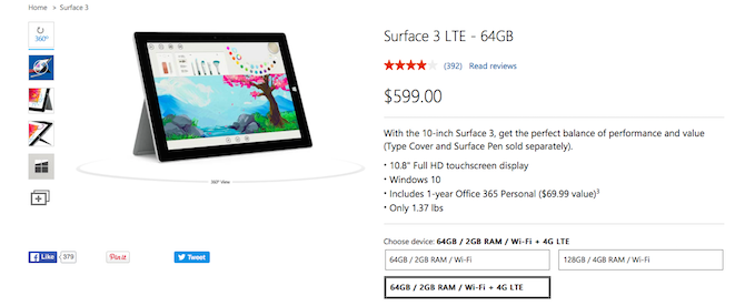 Цена Surface 3 в Магазине Майкрософт