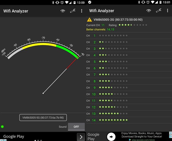 Улучшите свой сигнал Wi-Fi дома и на улице с помощью этих приложений для Android Скриншот анализатора Wi-Fi два
