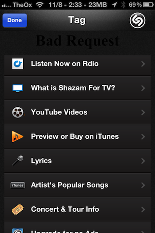 Приложение Shazam для iPhone