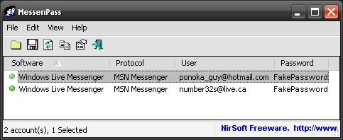 messenpass - просмотр пароля MSN