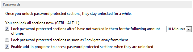 OneNote 2013 Изменить настройки пароля