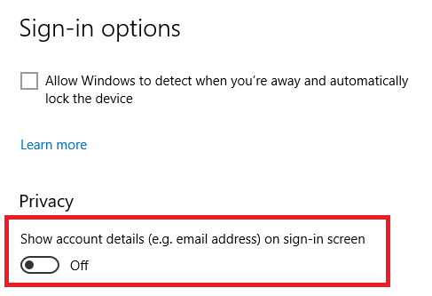 экран блокировки скрыть электронную почту windows 10