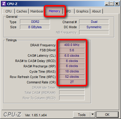 ОЗУ тайминги CPU Z