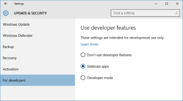 Windows 10 приложения с боковой загрузкой