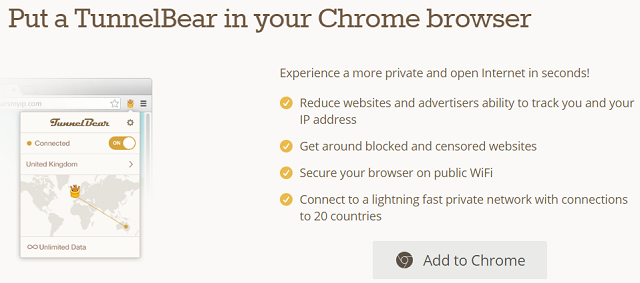TunnelBear - хороший вариант для браузера Chrome