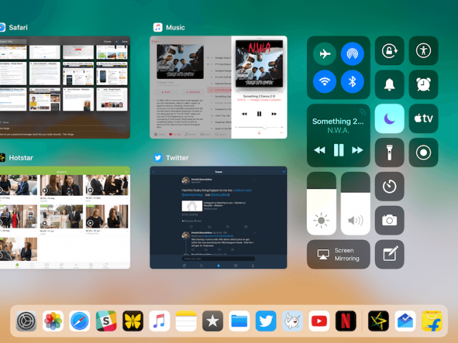 iOS 11 Центр управления iPad 2