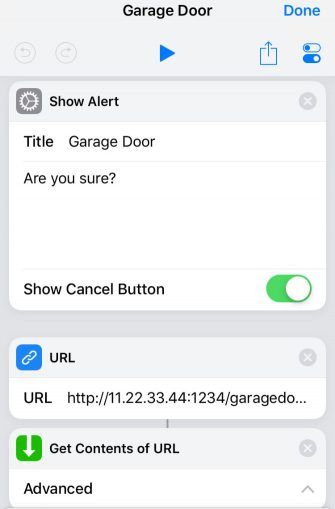 Siri ярлык для вызова сценария гаражных ворот