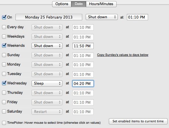расписание выключения Mac OS X