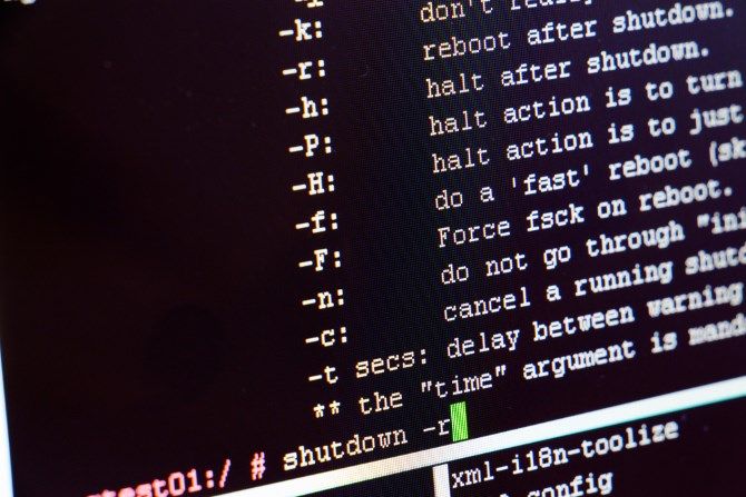 Экран команд выключения терминала Linux