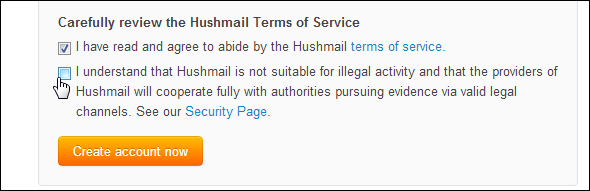 HushMail-правовое предупреждение