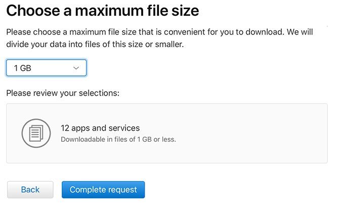 Конфиденциальность Apple Выберите размер файла