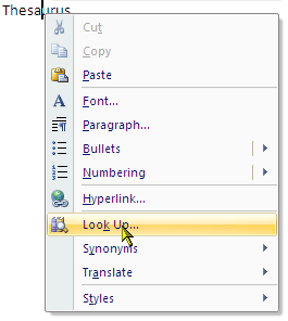 Как использовать функцию исследования в Microsoft Word 2007 3 щелкните правой кнопкой мыши
