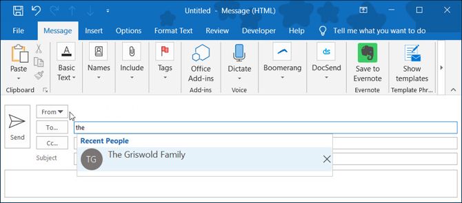 Предложения для Outlook группы электронной почты Windows