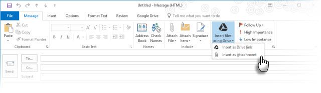 Подключаемый модуль Google Drive с Microsoft Outlook