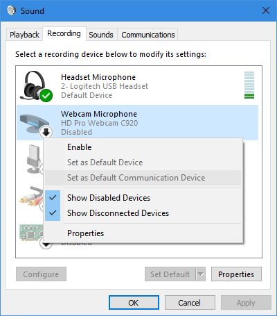 Устройства записи Windows 10